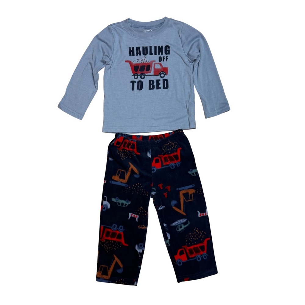 2T Construction 2pc Pajamas Fleece Bottom Long Sleeve Top New Carters